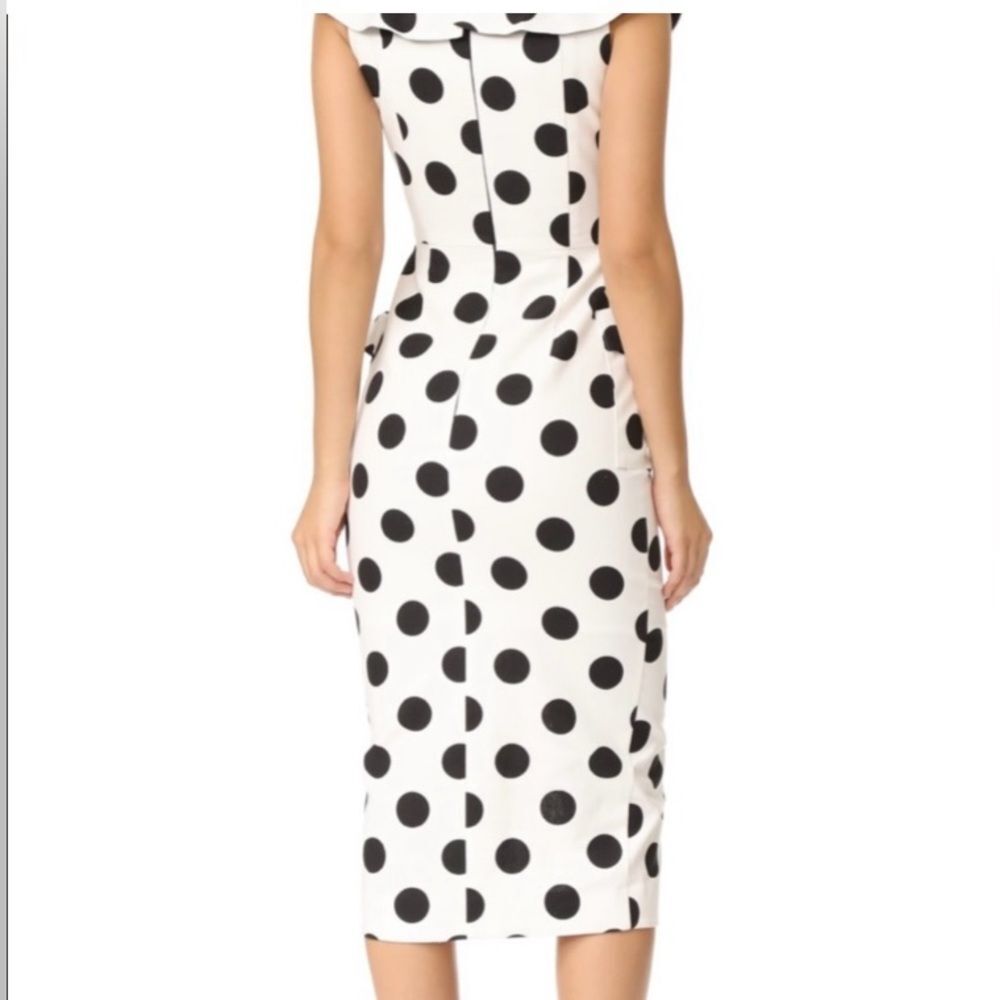 NICHOLAS Black Polka Dot on White Ruffled Midi Dress - Picture 4 of 16